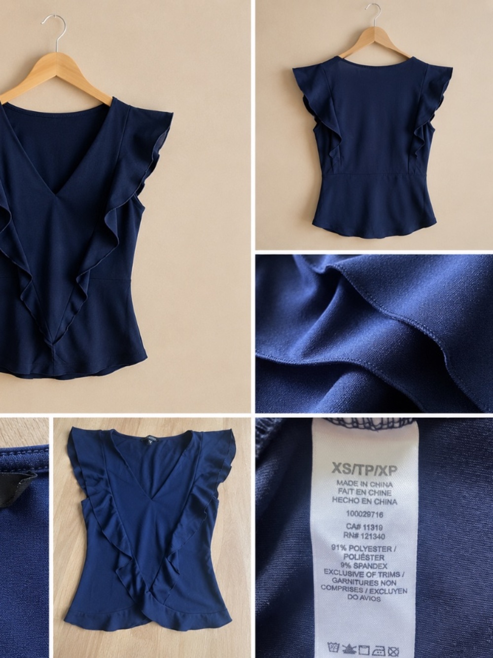 Dynamite Navy Blue Ruffle Top XS ✨ - Picture 2 of 8